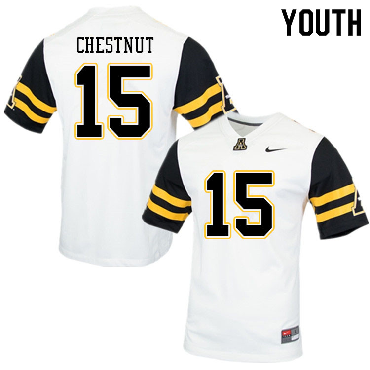 Youth #15 Austyn Chestnut Appalachian State Mountaineers College Football Jerseys Sale-White - Click Image to Close